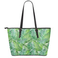 Exotic Tropical Leaf Pattern Print Leather Tote Bag With Zipper