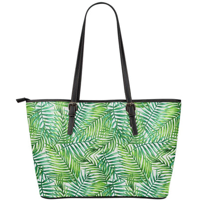 Exotic Tropical Leaf Pattern Print Leather Tote Bag