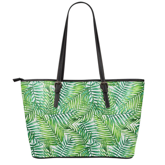 Exotic Tropical Leaf Pattern Print Leather Tote Bag
