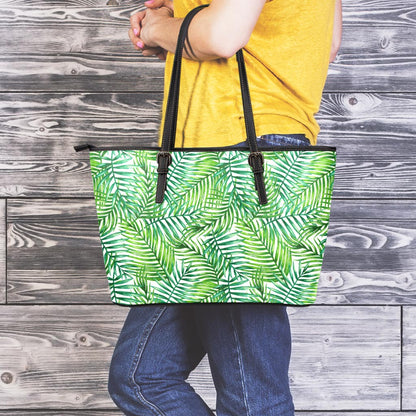 Exotic Tropical Leaf Pattern Print Leather Tote Bag