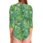 Exotic Tropical Leaf Pattern Print Long Sleeve Swimsuit