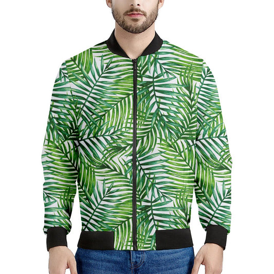 Exotic Tropical Leaf Pattern Print Men's Bomber Jacket