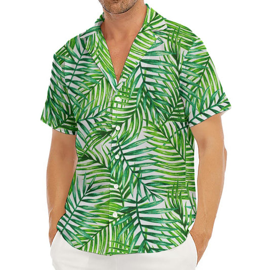 Exotic Tropical Leaf Pattern Print Men's Deep V-Neck Shirt