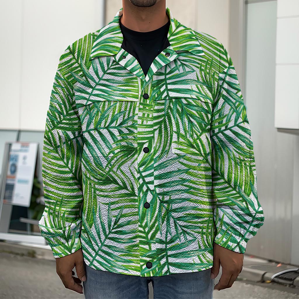 Exotic Tropical Leaf Pattern Print Men's Shirt Jacket