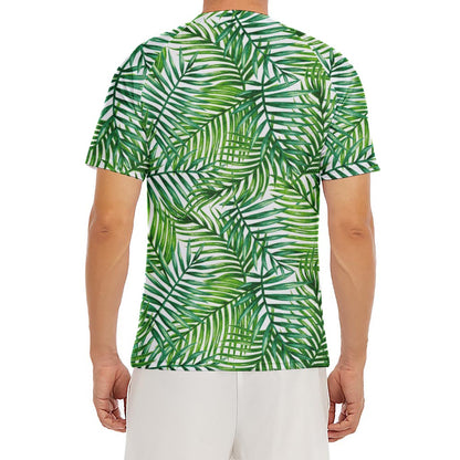 Exotic Tropical Leaf Pattern Print Men's Short Sleeve Rash Guard