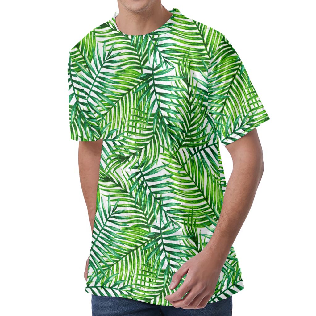 Exotic Tropical Leaf Pattern Print Men's Velvet T-Shirt