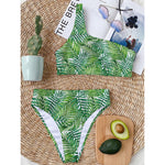 Exotic Tropical Leaf Pattern Print One Shoulder Bikini Top