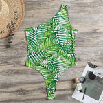 Exotic Tropical Leaf Pattern Print One Shoulder Bodysuit