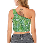 Exotic Tropical Leaf Pattern Print One Shoulder Crop Top