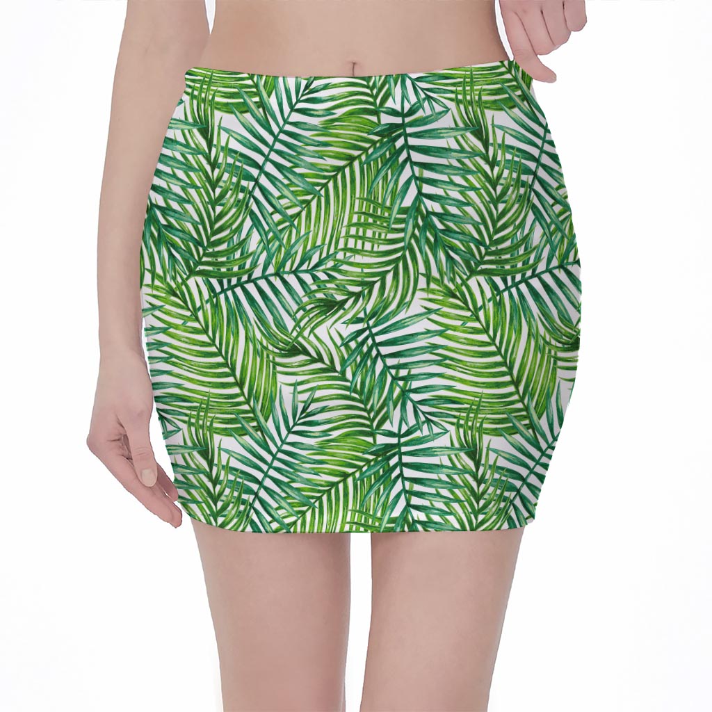 Exotic Tropical Leaf Pattern Print Pencil Mini Skirt
