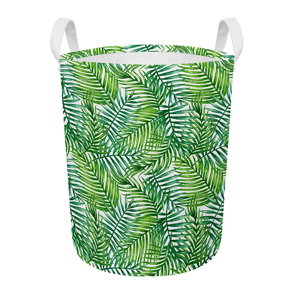 Exotic Tropical Leaf Pattern Print Round Laundry Basket
