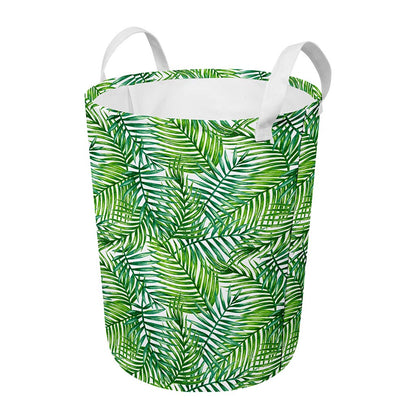Exotic Tropical Leaf Pattern Print Round Laundry Basket