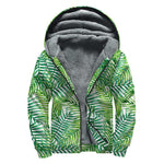 Exotic Tropical Leaf Pattern Print Sherpa Lined Zip Up Hoodie