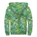 Exotic Tropical Leaf Pattern Print Sherpa Lined Zip Up Hoodie