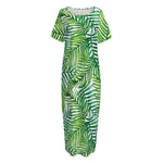 Exotic Tropical Leaf Pattern Print Short Sleeve Long Nightdress