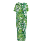 Exotic Tropical Leaf Pattern Print Short Sleeve Long Nightdress