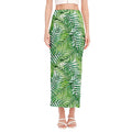Exotic Tropical Leaf Pattern Print Side Slit Maxi Skirt