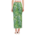 Exotic Tropical Leaf Pattern Print Side Slit Maxi Skirt