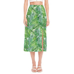Exotic Tropical Leaf Pattern Print Side Slit Midi Skirt