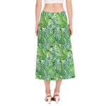 Exotic Tropical Leaf Pattern Print Side Slit Midi Skirt