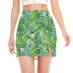 Exotic Tropical Leaf Pattern Print Side Slit Mini Skirt