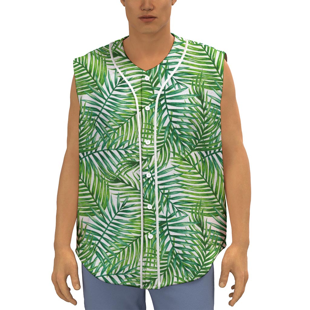 Exotic Tropical Leaf Pattern Print Sleeveless Baseball Jersey