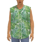 Exotic Tropical Leaf Pattern Print Sleeveless Baseball Jersey