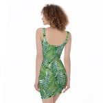 Exotic Tropical Leaf Pattern Print Sleeveless Bodycon Dress