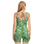 Exotic Tropical Leaf Pattern Print Sleeveless One Piece Swimsuit