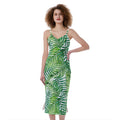 Exotic Tropical Leaf Pattern Print Slim Fit Midi Cami Dress