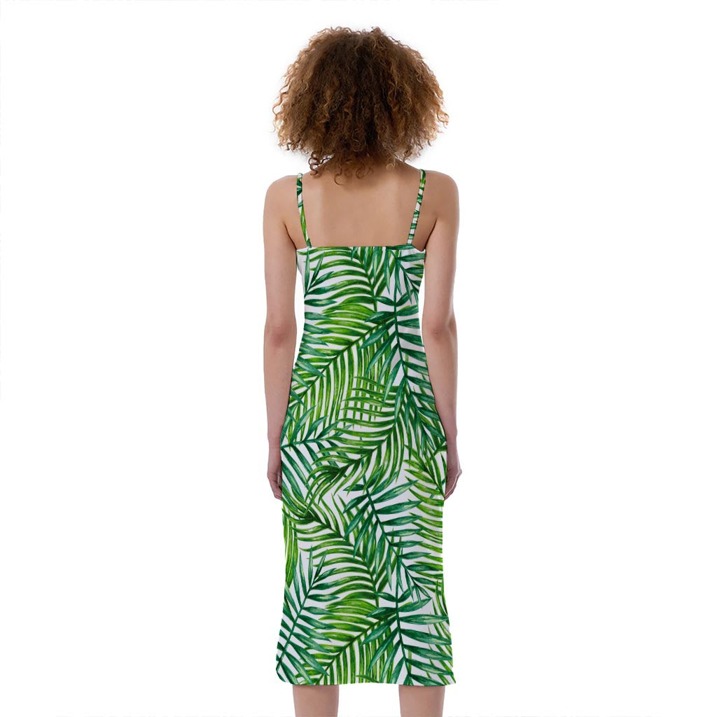 Exotic Tropical Leaf Pattern Print Slim Fit Midi Cami Dress