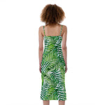 Exotic Tropical Leaf Pattern Print Slim Fit Midi Cami Dress