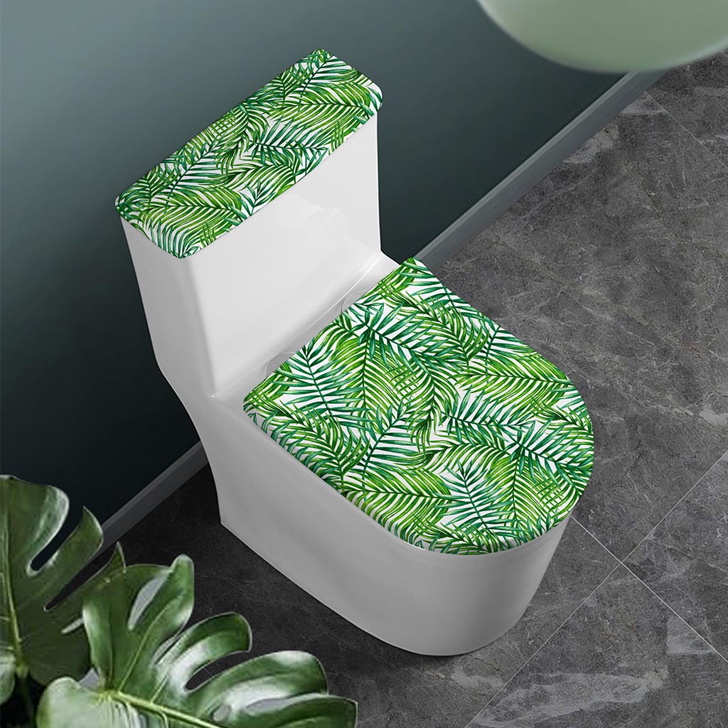 Exotic Tropical Leaf Pattern Print Toilet Lid And Tank Cover Set
