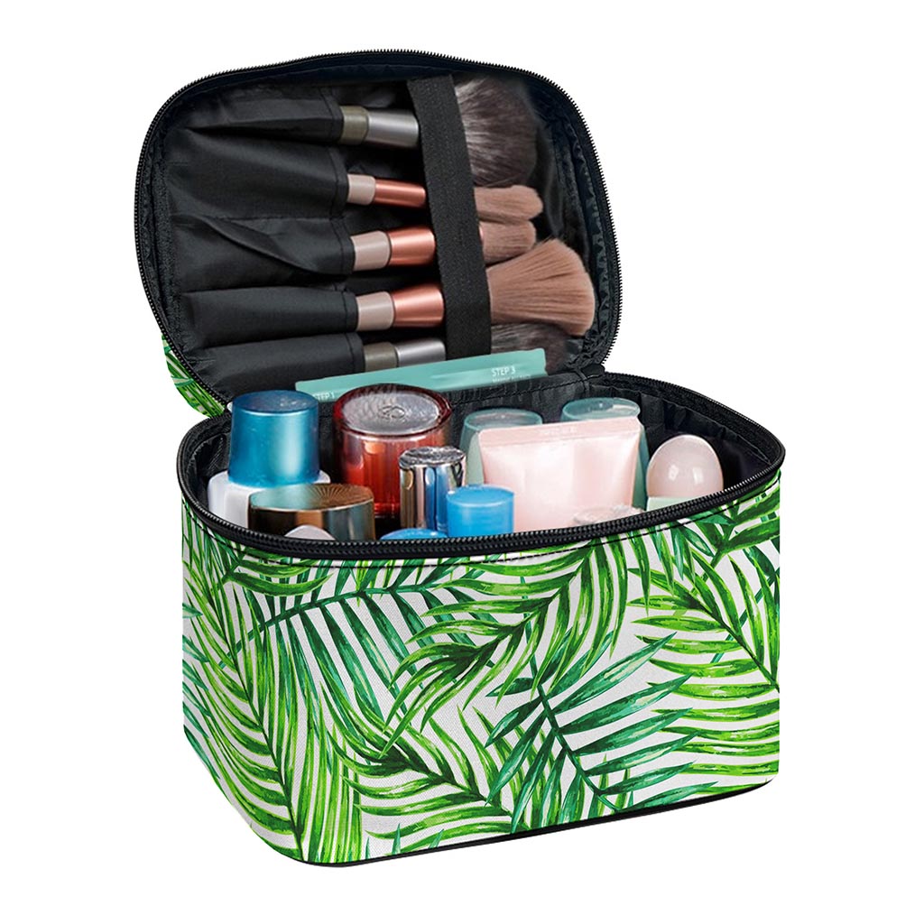 Exotic Tropical Leaf Pattern Print Travel Makeup Bag