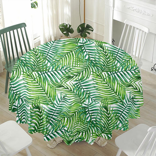 Exotic Tropical Leaf Pattern Print Waterproof Round Tablecloth
