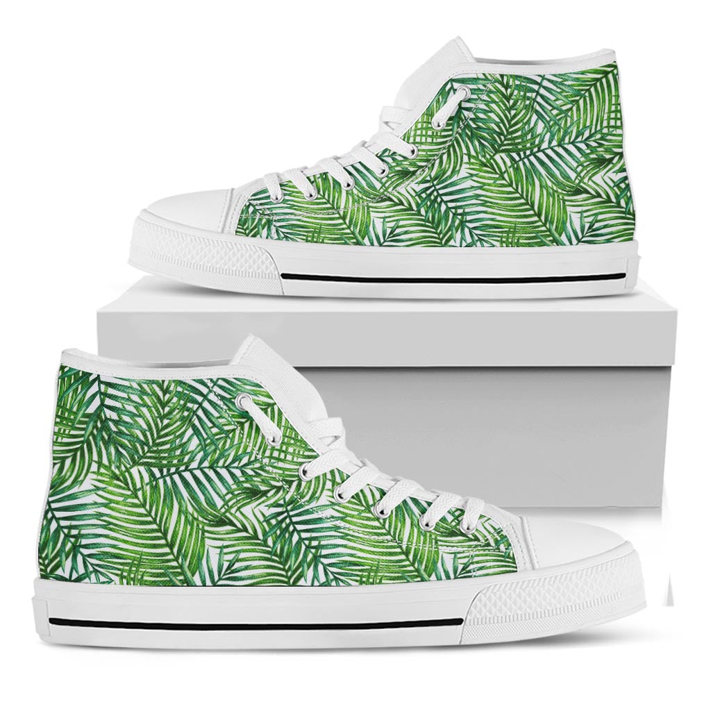 Exotic Tropical Leaf Pattern Print White High Top Sneakers