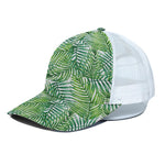 Exotic Tropical Leaf Pattern Print White Mesh Trucker Cap