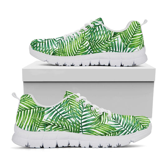Exotic Tropical Leaf Pattern Print White Running Shoes