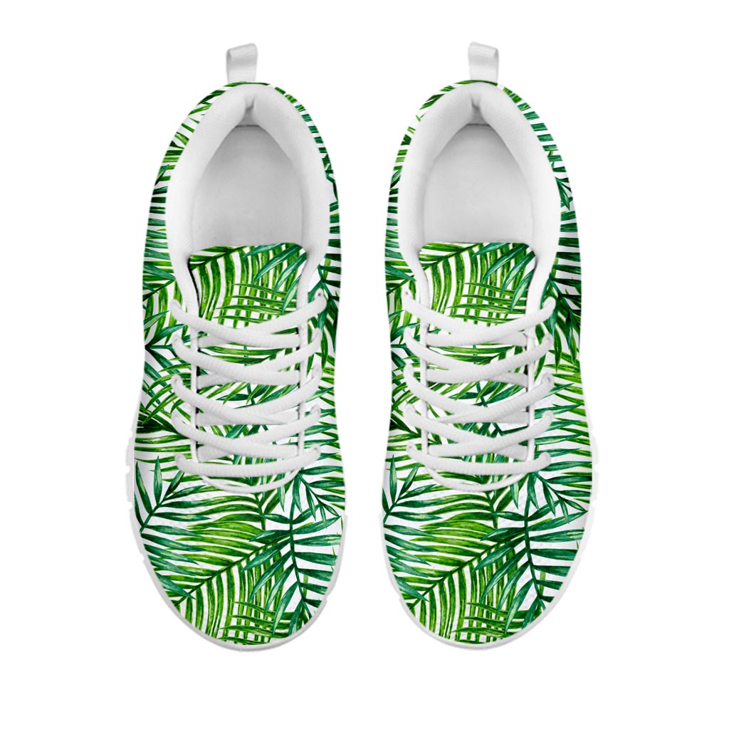 Exotic Tropical Leaf Pattern Print White Running Shoes