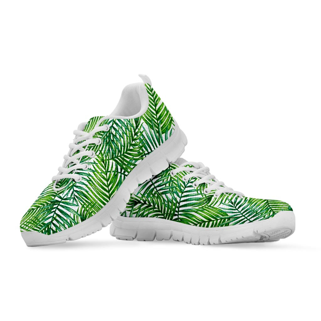 Exotic Tropical Leaf Pattern Print White Running Shoes