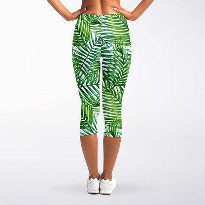 Exotic Tropical Leaf Pattern Print Women's Capri Leggings