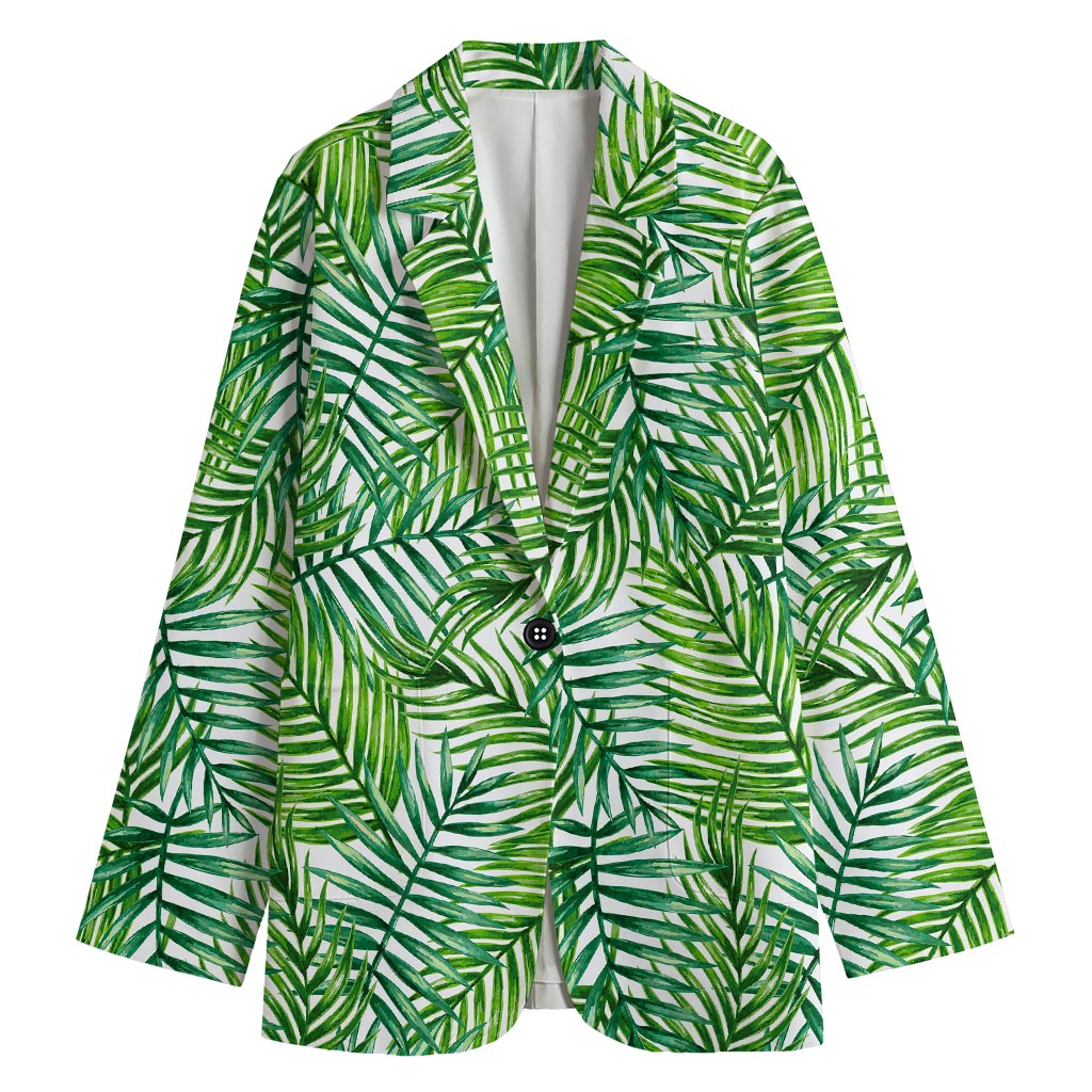 Exotic Tropical Leaf Pattern Print Women's Cotton Blazer