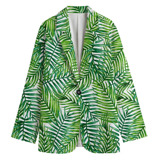 Exotic Tropical Leaf Pattern Print Women's Cotton Blazer