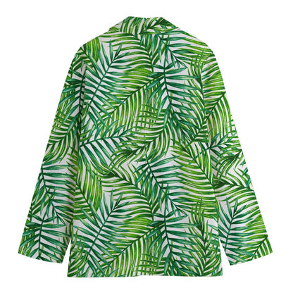 Exotic Tropical Leaf Pattern Print Women's Cotton Blazer