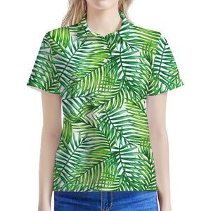 Exotic Tropical Leaf Pattern Print Women's Polo Shirt