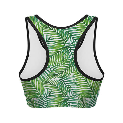 Exotic Tropical Leaf Pattern Print Women's Sports Bra
