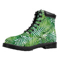 Exotic Tropical Leaf Pattern Print Padded Collar Lace Up Boots