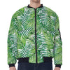 Exotic Tropical Leaf Pattern Print Zip Sleeve Bomber Jacket