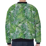 Exotic Tropical Leaf Pattern Print Zip Sleeve Bomber Jacket