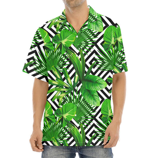 Exotic Tropical Leaves Pattern Print Aloha Shirt